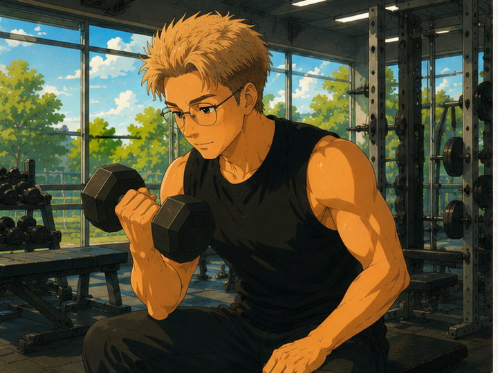 At the gym, mid-set